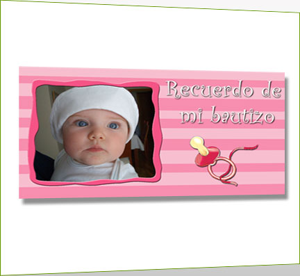 Tarjetas de felicitaciones, bautizo, modelo rosa rayas