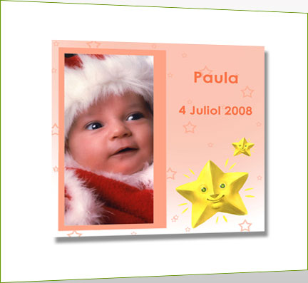 Tarjetas de felicitaciones, bautizo, modelo rosa estrellas